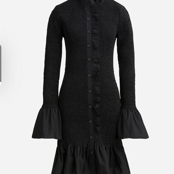 J CREW SMOCKED BUTTON UP MINI DRESS BLACK XXS - Picture 2 of 6